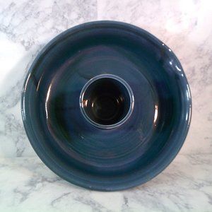 Beautifully Handmade Blue Ceramic Fiesta Chip and Dip Bowl Set